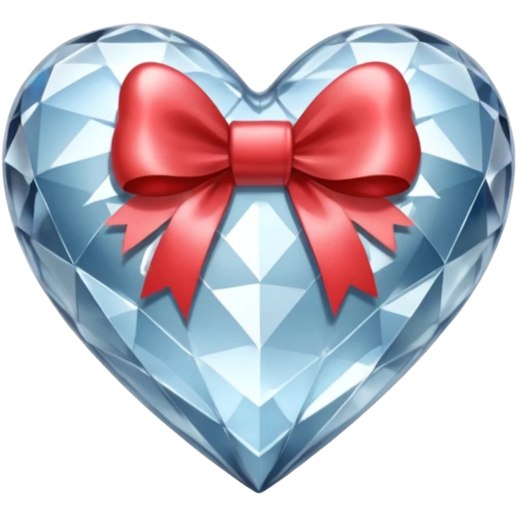 crystal clear heart with a silver bow and heart pattern on the bow emoji