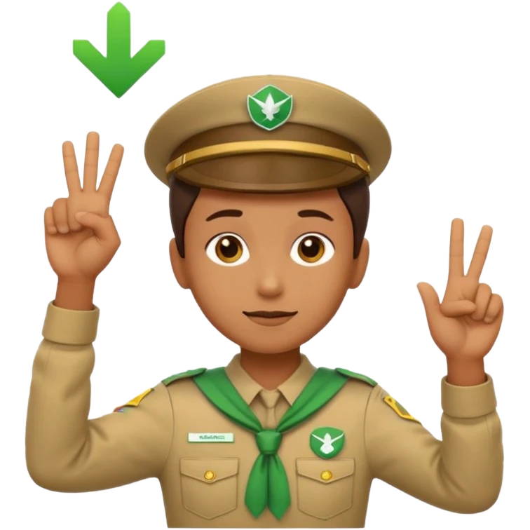 “Emoji-style person in a scout uniform making a balancing gesture with both hands. One hand holds a red cross (not allowed), the other a green checkmark (allowed). Thoughtful expression, simple clean emoji design, centered, transparent background.” emoji