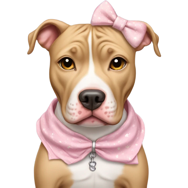 Tan and white pit bull dog wearing cute girly clothes  emoji