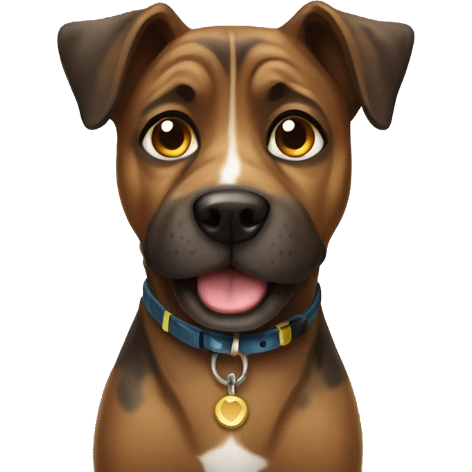 Brindle dog with collar looking at you emoji
