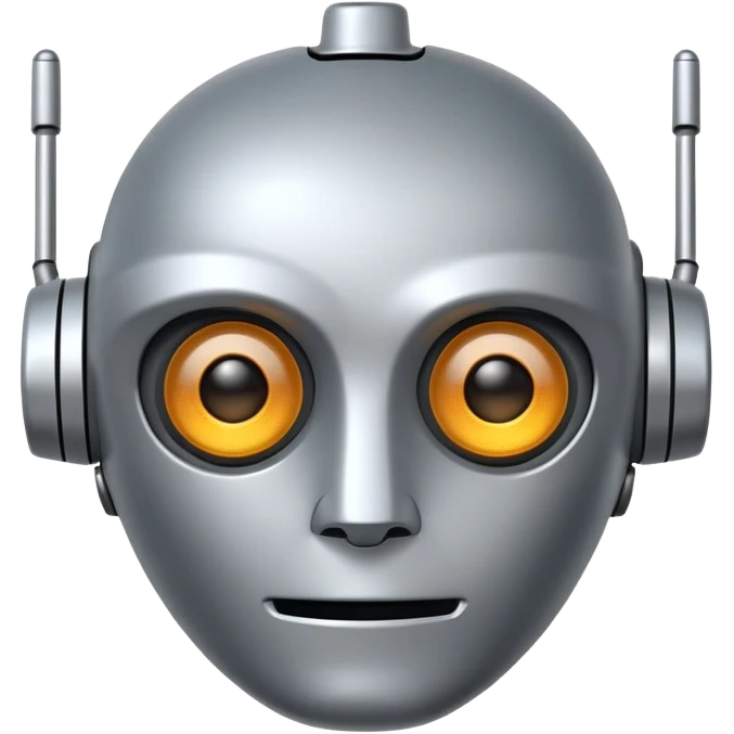 Robot face emoji with metallic features, simple antenna, digital eyes emoji