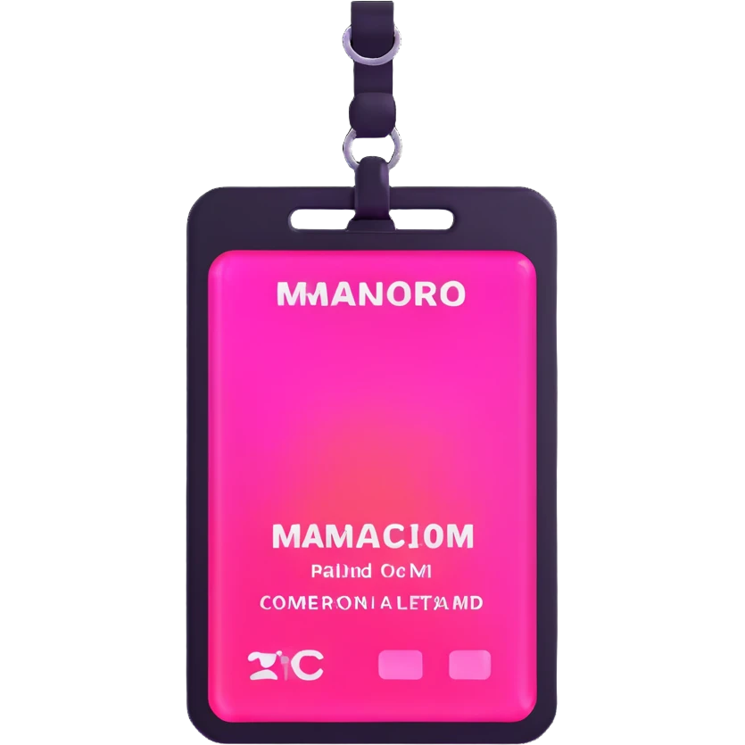 ID badge, transparent glass with bright pink gradient from #FF335F to #FF99AA, highlights and reflections, minimalistic emoji