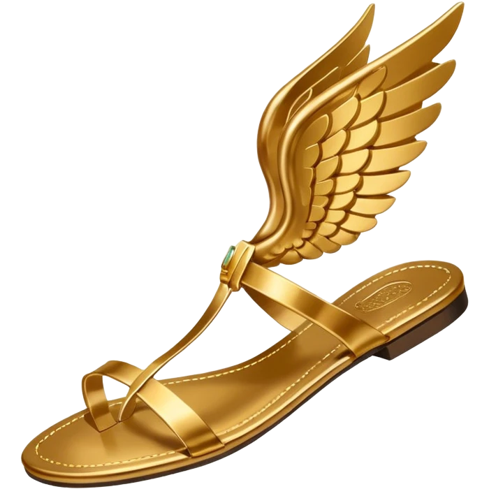 a single gold winged sandal of hermes (talaria), pointed down in mid air as if it is flying. minimalist. emoji