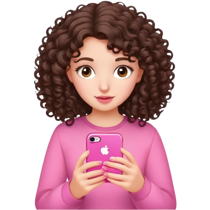 A brunette girl with curly hair on her pink iPhone  emoji