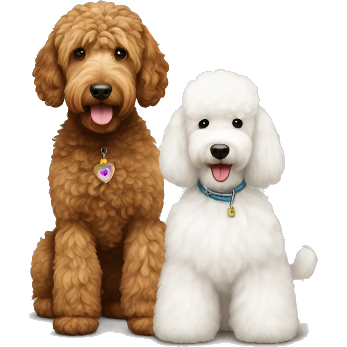 brown standard goldendoodle and white poodle tiny emoji