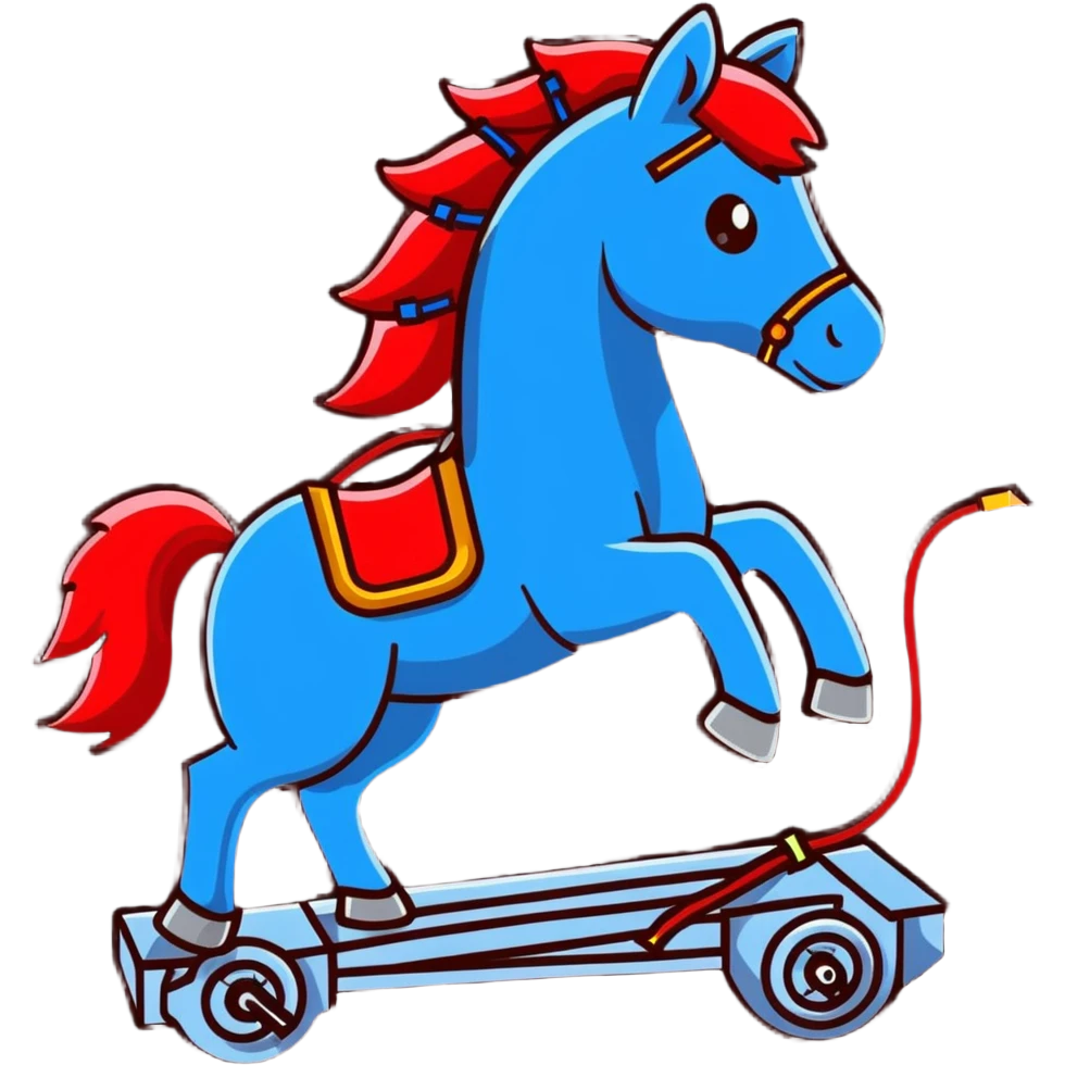 Fast running electric horse made of electricity, metal plates, bolts, visible blue and red wires, with lightning surrounding it emoji