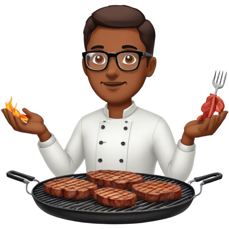 Muchacho guapo con lentes haciendo una carne asada  emoji