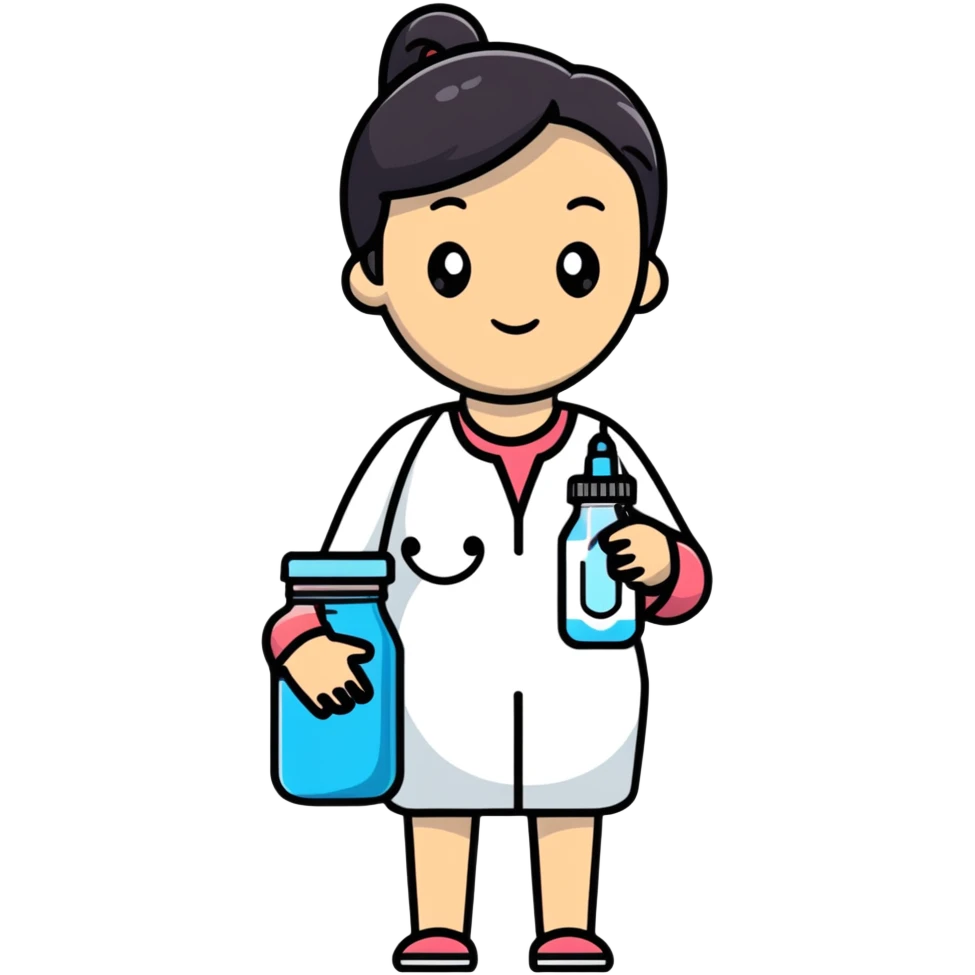Mom holding milk bottle and vaccine syringe emoji