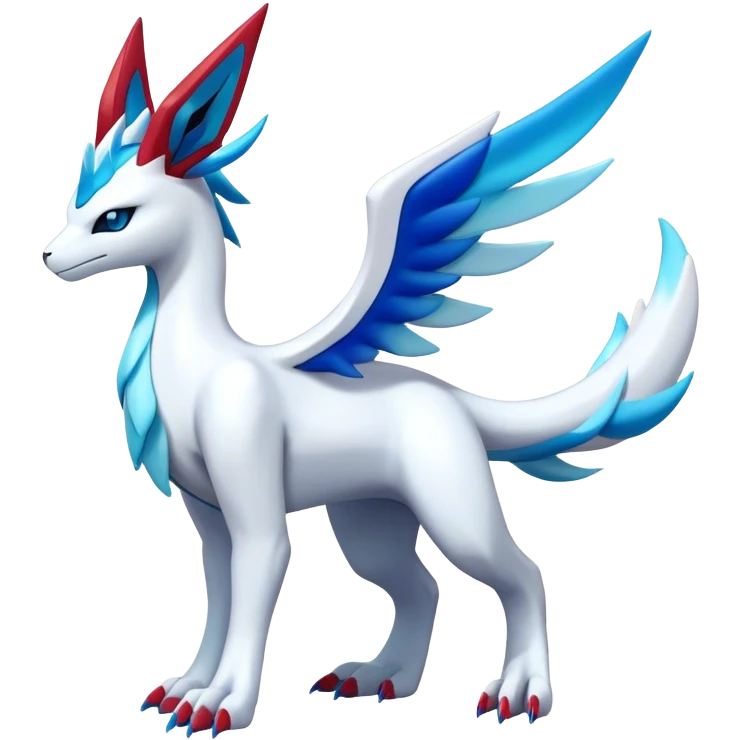 Futuristic lugia-reshiram-suicune-Glaceon-hybrid, full body emoji