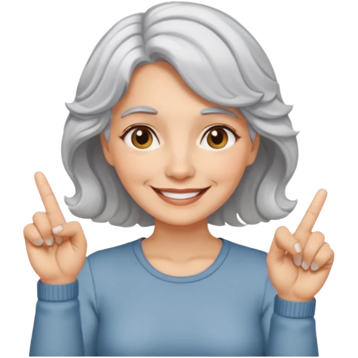 silver, short, wavy-haired, smiling pretty lady, index and middle fingers crossed emoji