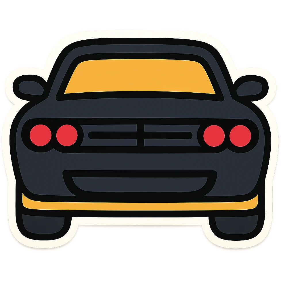 حول دودج شالانجر السوداء مع أضواء أمامية حمراء إلى ملصق إيموجي كرتوني (sticker style) emoji
