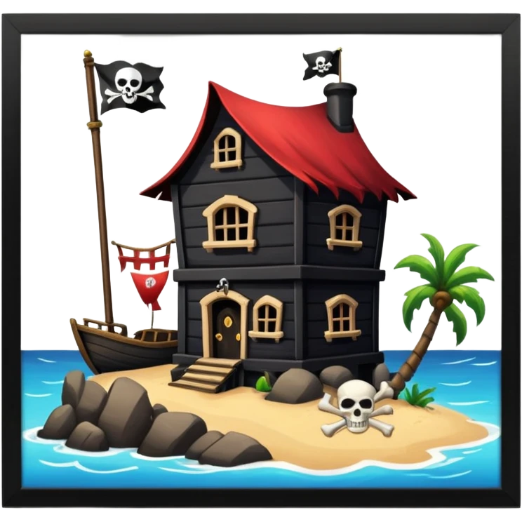 old pirate's house with skull flag emoji