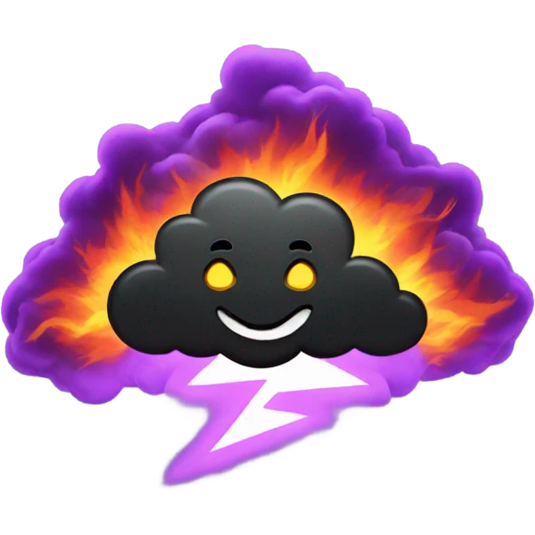 Black cloud with a purple Lightning and fire  emoji