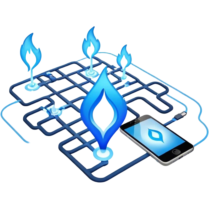 a map with a glowing blue flame on the x and networking paths emoji