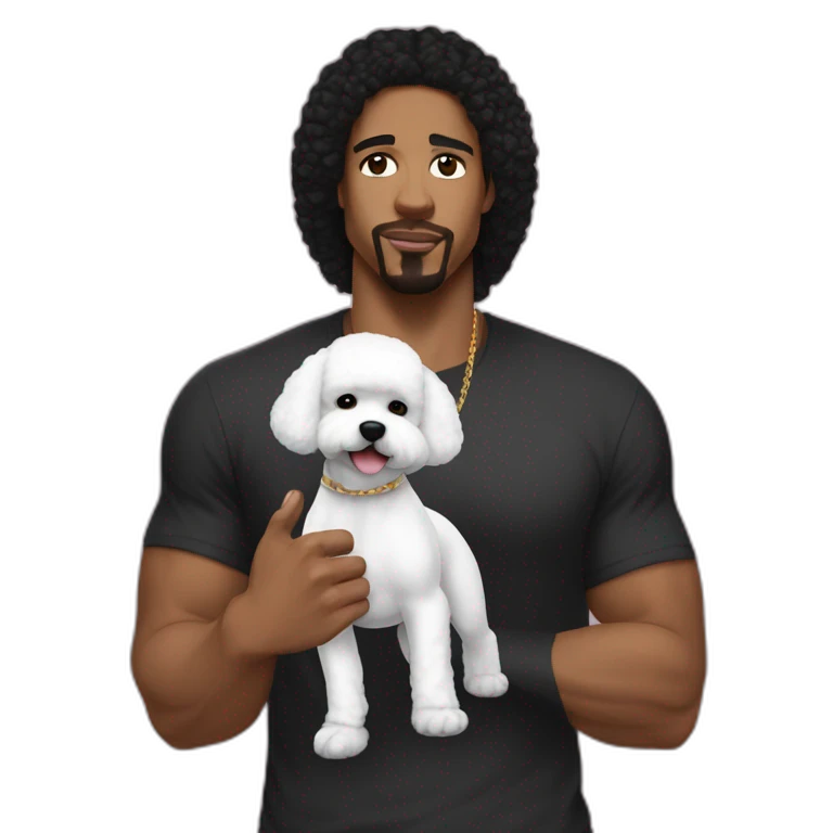 white man black hair,  rapper flexing with a bichon emoji