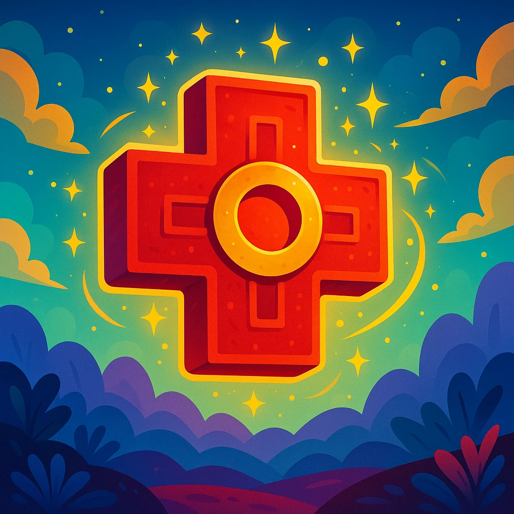 Chakana Andean cross in Disney style, vibrant, magical, red color emoji