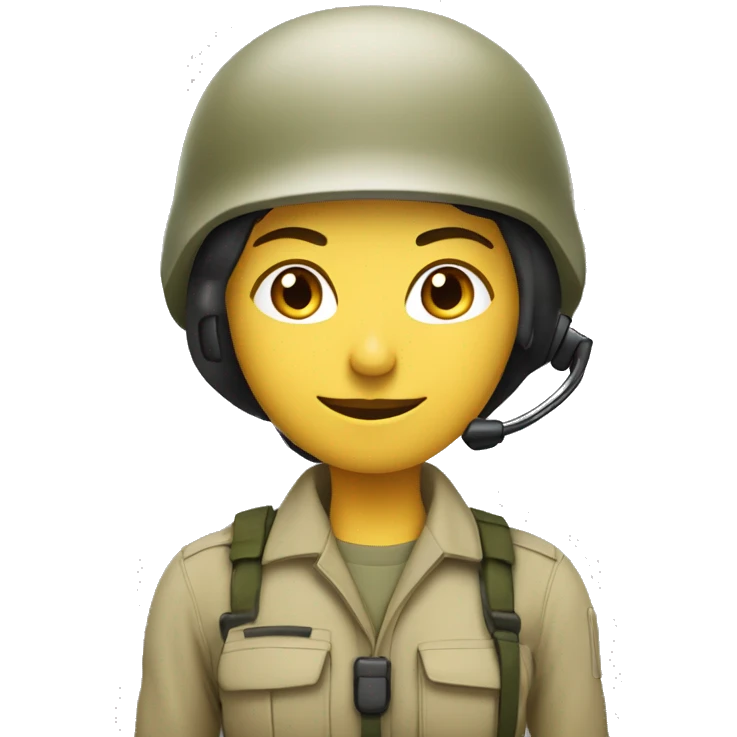 operator dressed in khaki color with a milatary helmet, without glasses, without headset, preferably female white emoji