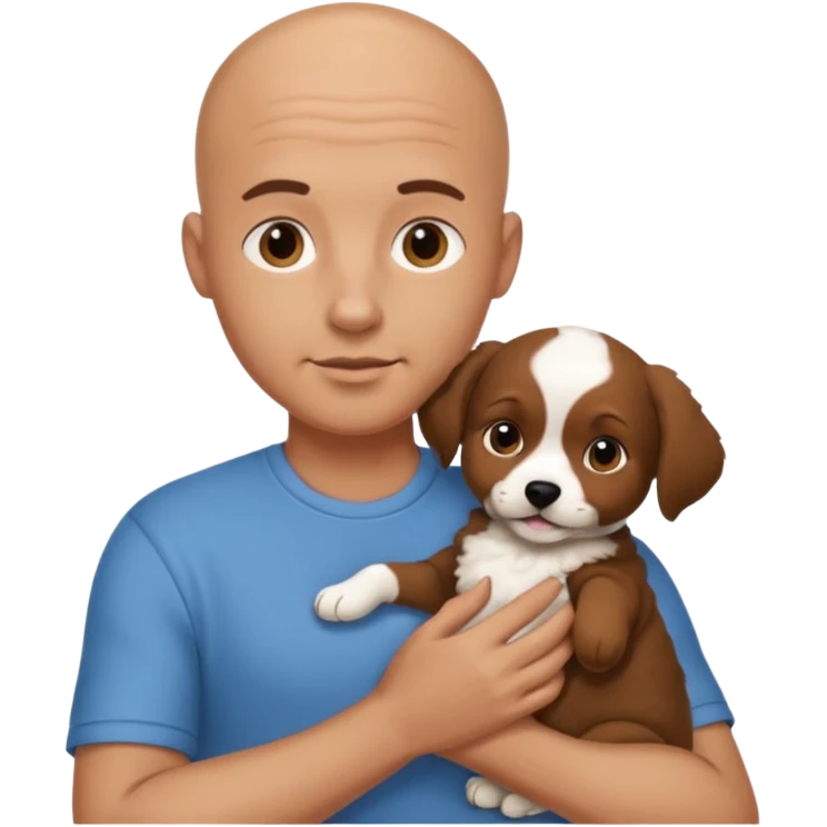 Bald guy with brunette and white puppy emoji