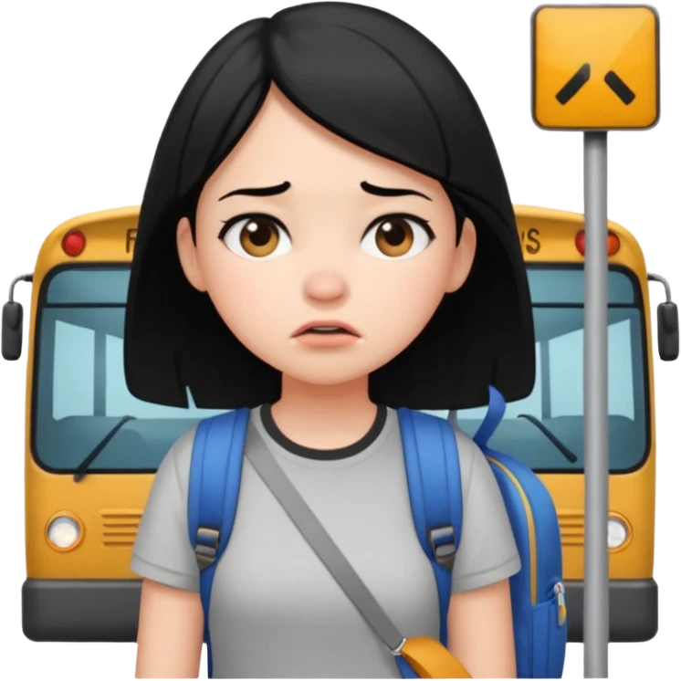 girl with black hair in short sleeves frustrated waiting for bus emoji