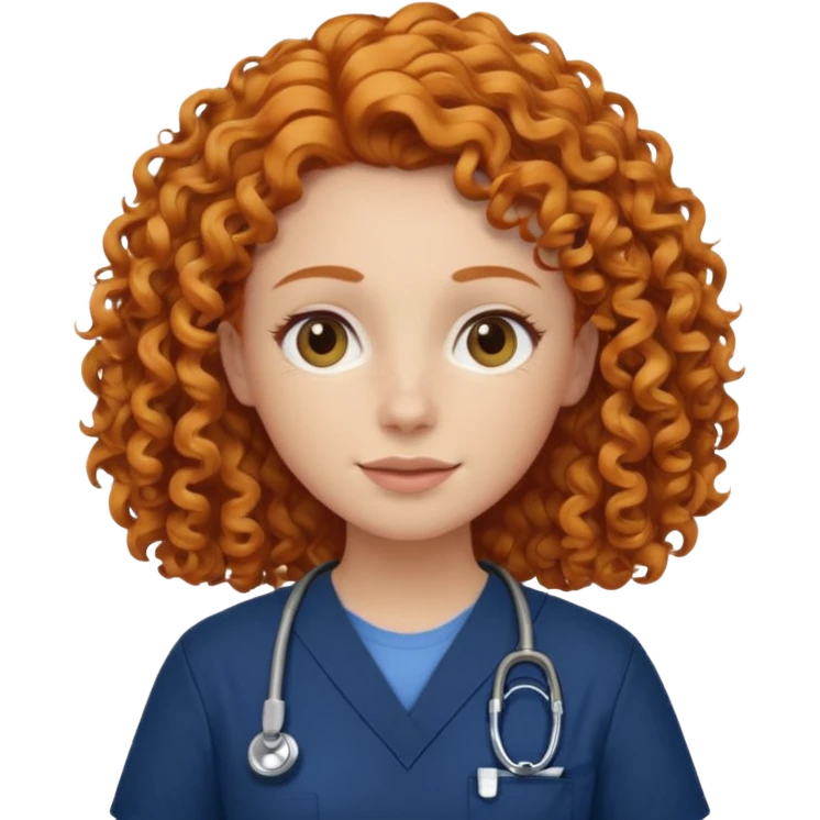 a ginger curly hair vet woman with navy blue scrub

 emoji