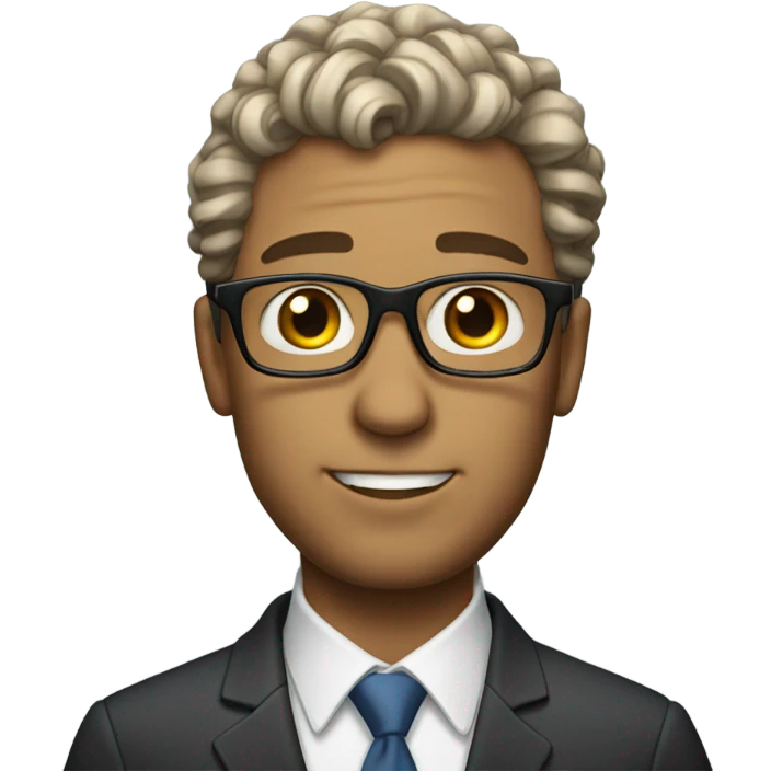 A man with slightly curly hair with glasses in a suit emoji