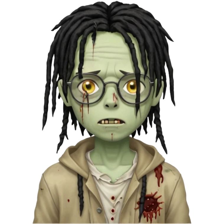 A young zombie boy with black dreads and glasses emoji
