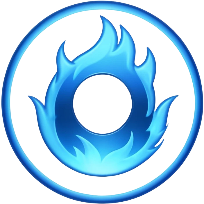A minimalist CD disc with a subtle blue fire design, emoji style, blue fire. emoji