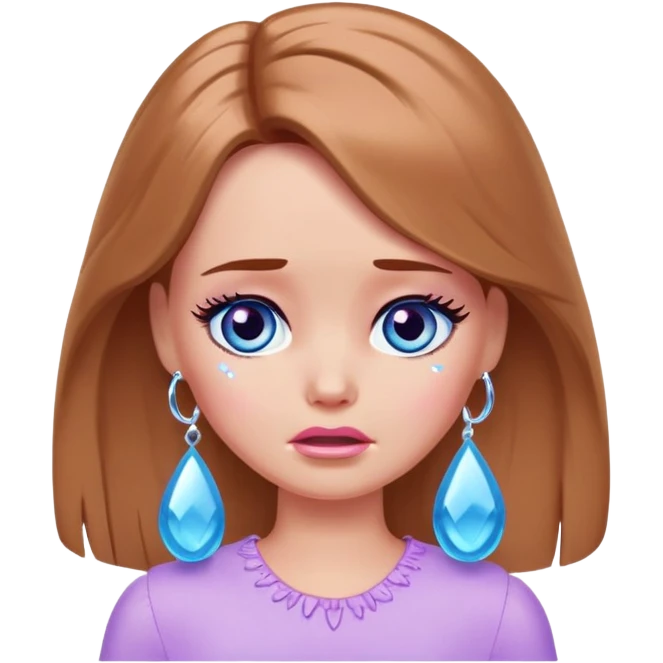 Barbie girl Chestnut Shoulder-length hair and blue eyes is In pale purple crying with tears  emoji
