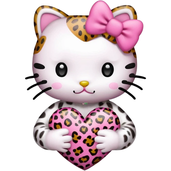 Hello kitty holding leopard print heart emoji