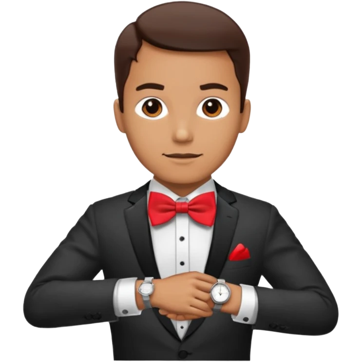 Male wearing watch + bow tie, highlight watch and bow emoji