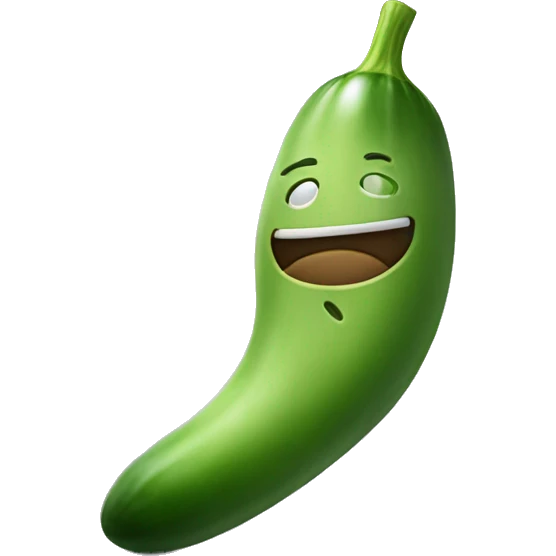 A smiley face with feet kicking up in the air behind it with cucumbers on the eyes emoji