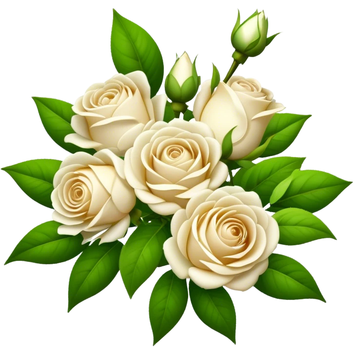 bouquet White Tea Rose, luxuriant, leaf, bud emoji