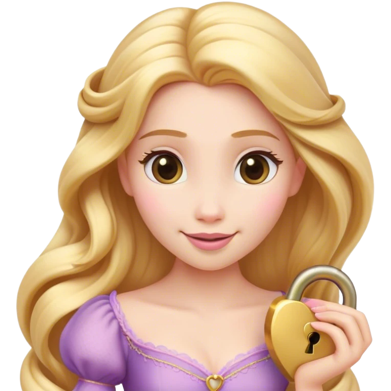Cinematic Elegant Rapunzel Portrait Emoji, Twirling a lock of her golden hair, dreamy expression, soft pink lips curving into a gentle smile, delicate yet mesmerizing, a princess with a heart full of adventure and beauty! emoji