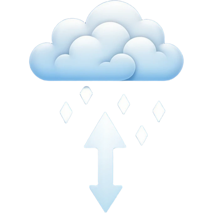 Abstract minimalist emoji showing a downward fading arrow dissolving into mist, with scattered broken lines and a heavy low-hanging cloud form above, symbolising a discipline slump and loss of structure. Muted tones, soft gradients, flat vector icon, transparent background. emoji