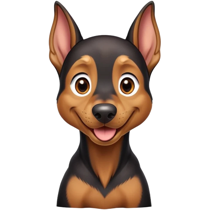 cinematic-comical-doberman puppy-portrait-emoji,-head-tilted-dramatically-with-an-exaggeratedly-amused-expression,-featuring-a-vibrant-black and tan-fur-with-a-lively-sheen,-wide,-expressive-brown-eyes-filled-with-playful-disbelief emoji