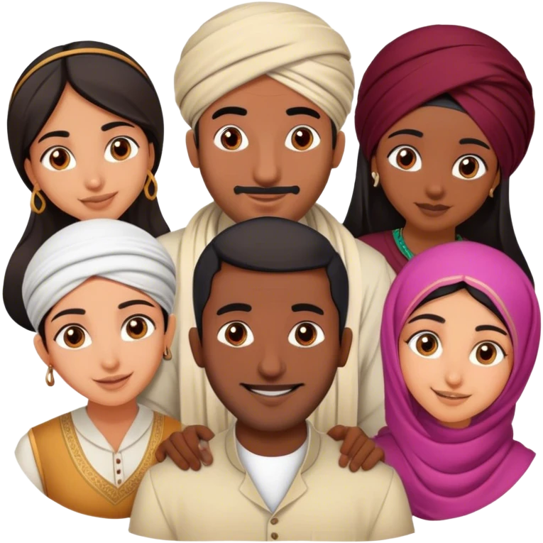 5 bestfriends: 1 Moroccan man, 1 Arab man, 1 Iranian girl, 1 Indian girl, 1 black man emoji