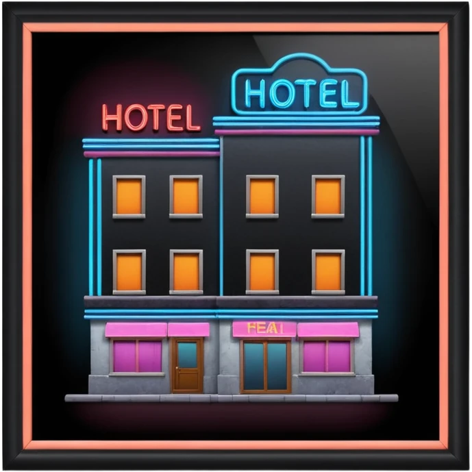 Hotel barato con letrero de neón en la fachada. emoji