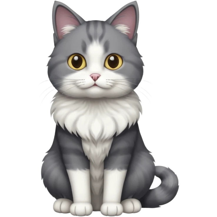 full body dark grey and white cat with white front legs emoji