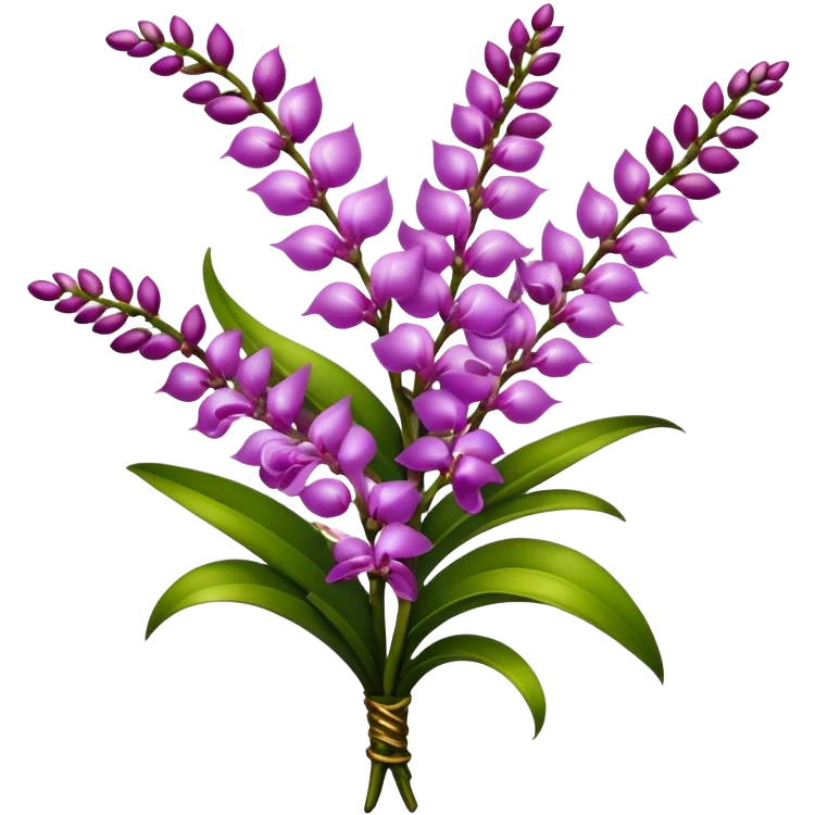 luxuriant bouquet Rhynchostylis Orchid, stem, leaf emoji