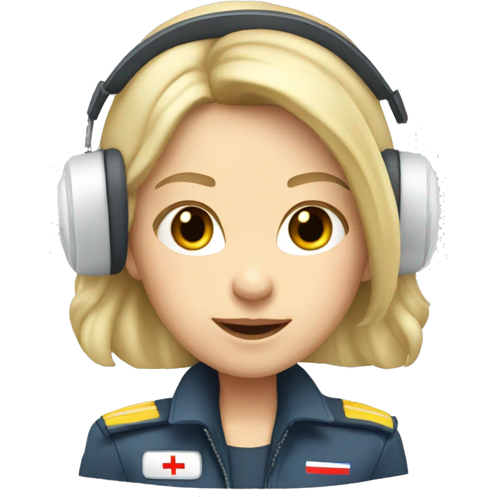 Blonde Russian pilot girl with long hair with white headset and microphone  emoji