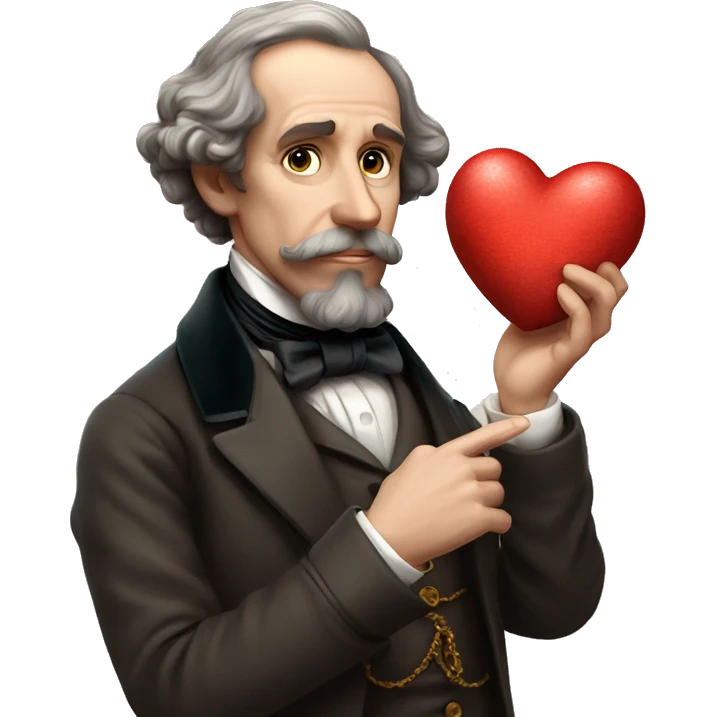 Charles Dickens holds a heart in his hand emoji
