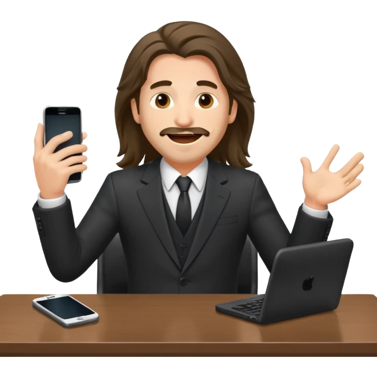 office-boss-suit-excited-phone-desk-long-haired-man emoji