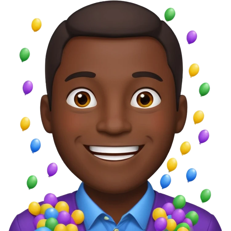 Emoji de un hombre feliz de festejo solo cabeza morocho y con confeti  emoji