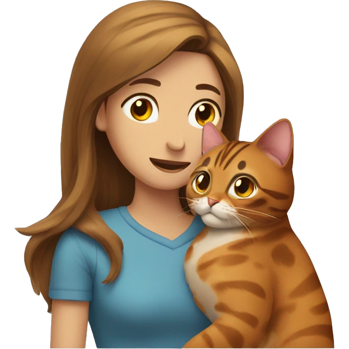 A man hugs a long brown-haired skinny hot woman and a bengal cat emoji