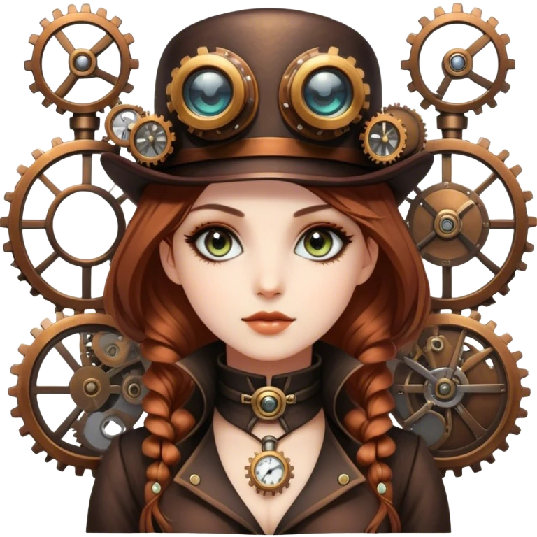Beautiful Steampunk style woman with large glistening eyes, ultra realistic details emoji