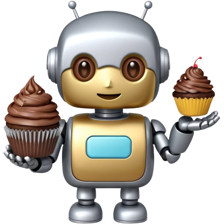 The cute robot is holding dessert in its hands, 3d emoji emoji