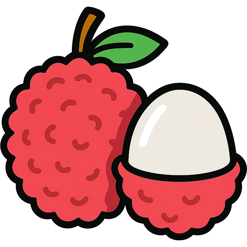 Lychee fruit with its distinctive bumpy reddish skin and single small fruit with translucent white flesh emoji