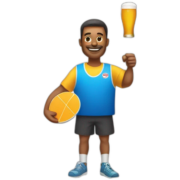 man holding Ping pong paddle and beer bottle emoji