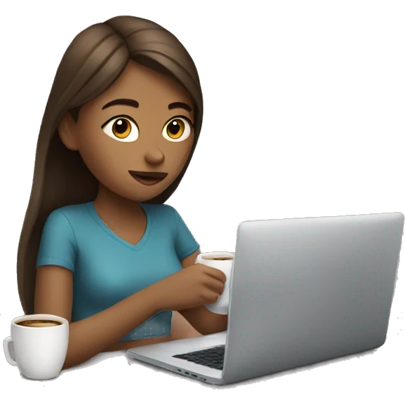 girl with laptop drinking a lot of coffee emoji