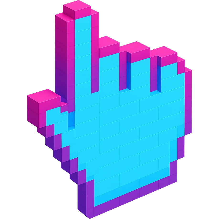 voxel style pointer cursor, playful and colorful emoji
